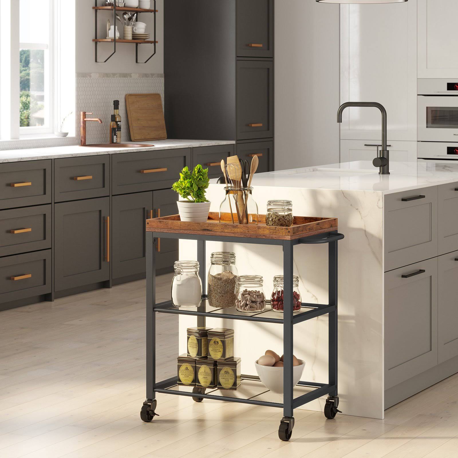 VASAGLE Mesh Shelves Kitchen Cart