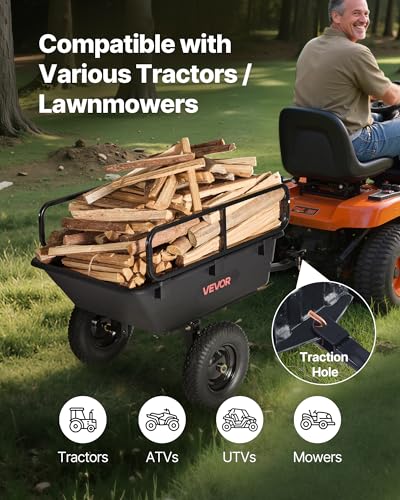 VEVOR Heavy Duty ATV Trailer Tow Behind Dump Cart, 17 Cu.Ft. 600lbs Capacity