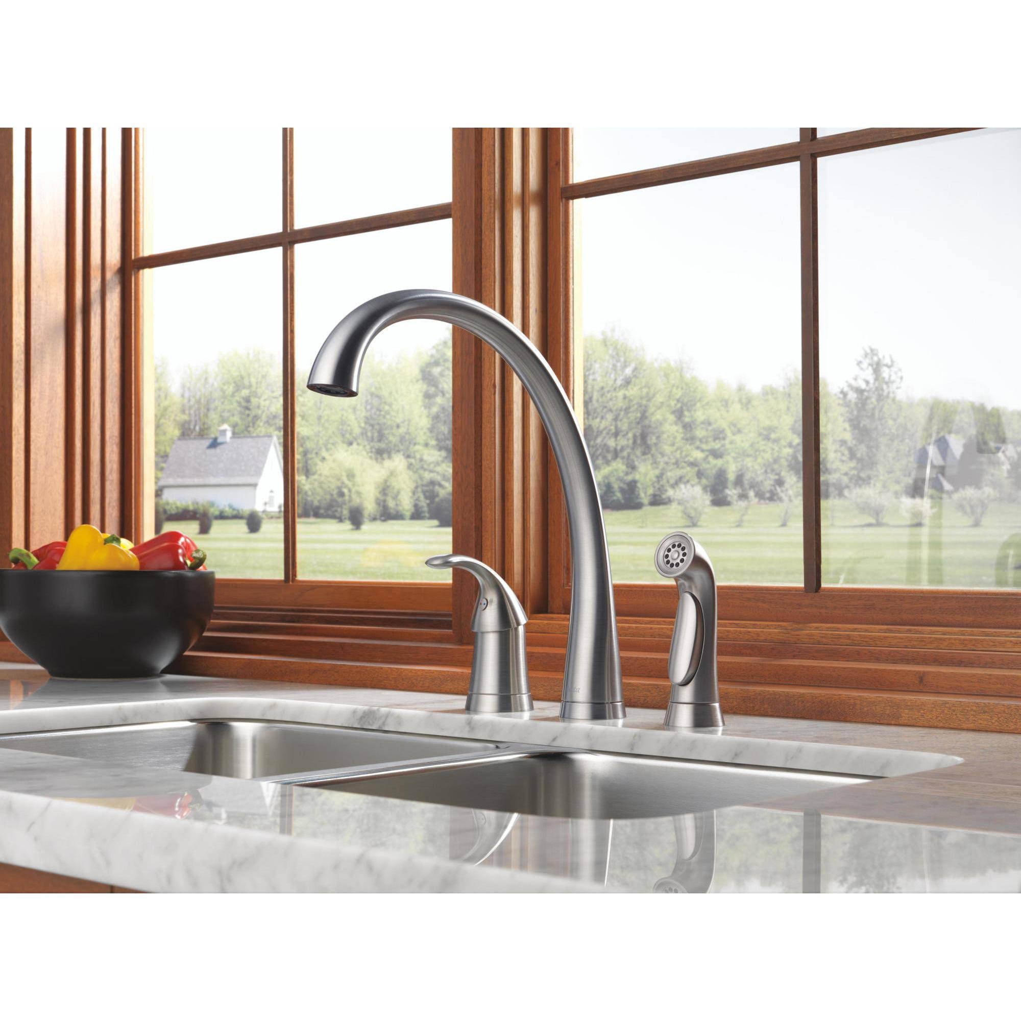 Delta 4380-DST Pilar Chrome Single Handle Kitchen Faucet with Spray
