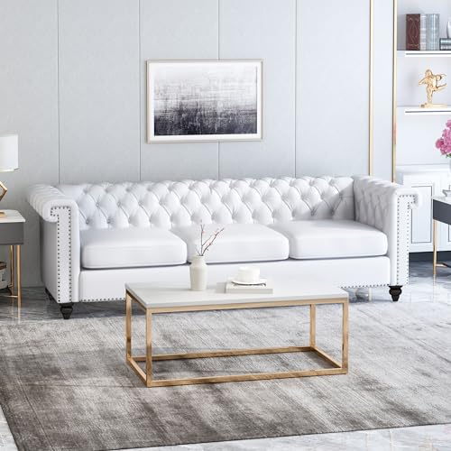 Chesterfield Sofa White PU Leather