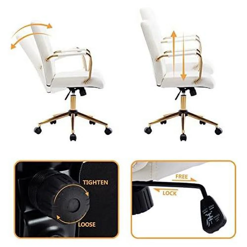 Duhome PU Leather Home Office Desk Chairs, Modern Task Chair With Wheels For Office, Swivel Adjustable Computer Chair With Armrest And Base White