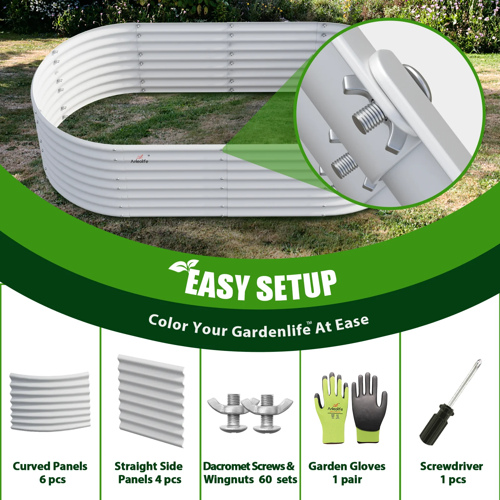 TRAMULL 8X4X2ft Galvanized Raised Garden Bed, Oval Above Ground Modular Metal Outdoor Planter Boxes(Antique White) - Curated Treasures Market