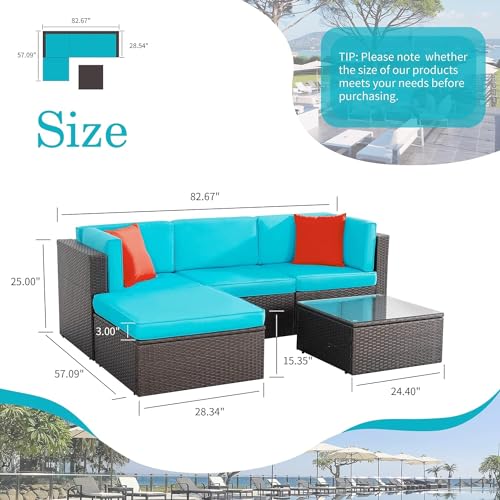 Shintenchi 6 Pieces Patio Furniture Sets Outdoor All-Weather Sectional Patio Sofa Set PE Rattan Manual Weaving Wicker Patio Conversation Set with