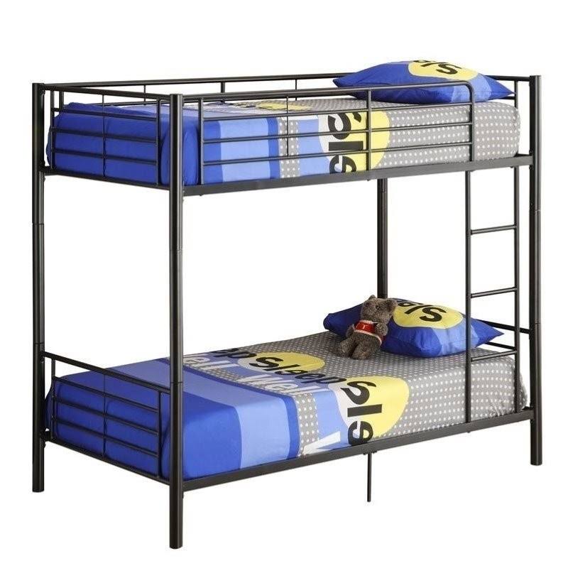 Pemberly Row Twin Over Twin Metal Bunk Bed in Black