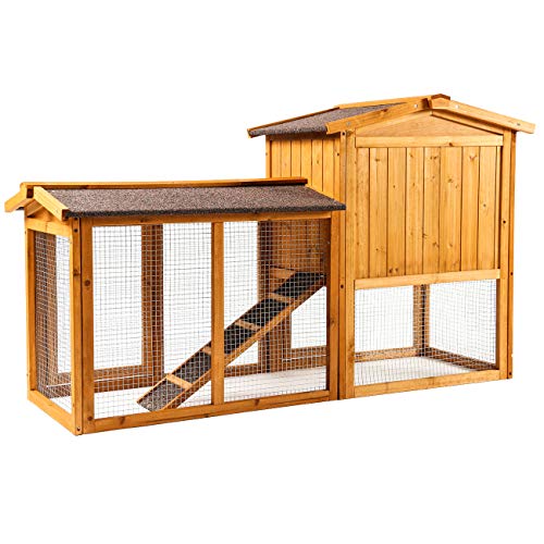 Ogrmar Chicken Coop Large Wooden Outdoor Bunny Rabbit Hutch Hen Cage with Ventilation Door