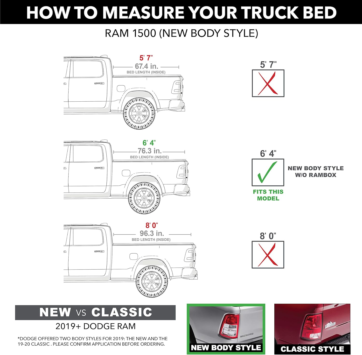 Lund Hard Tri-Fold Hard Folding Truck Bed Tonneau Cover | 969260 | Fits 2019 - 2022 Dodge Ram 1500 6' 4" Bed (76.3")