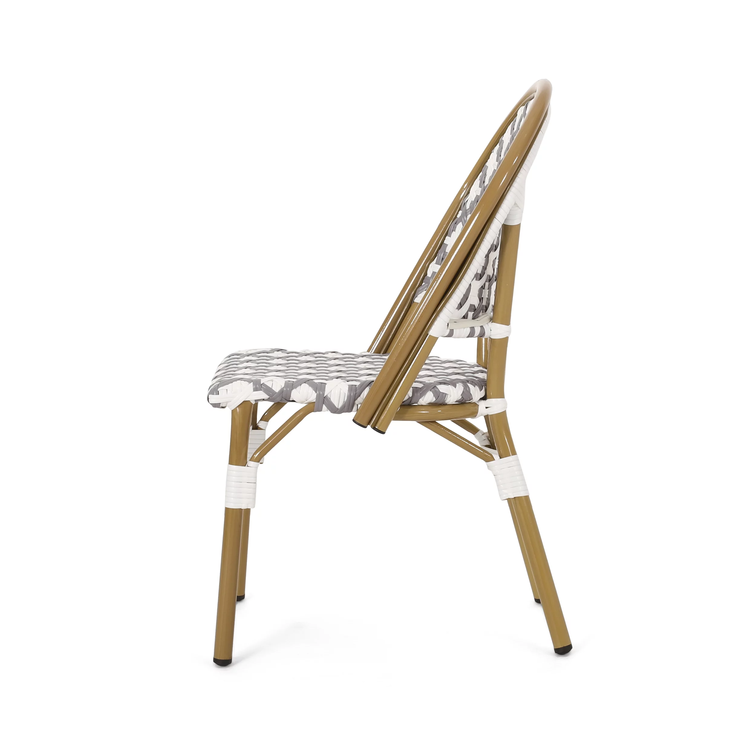 Jordy Outdoor French Bistro Chair , Set of 4, Gray, White, and Bamboo Finish