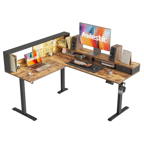 Agilestic L Shaped Electric Standing Desk with 2 Drawers, 63 Inch Ergonomic Adjustable Height Desk with Storage