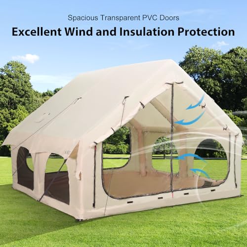 2025 Upgraded Waterproof Inflatable Camping Tent, Large Blow-Up Air Tent, No Assembly Needed Luxury Glamping House, Oxford Fabric