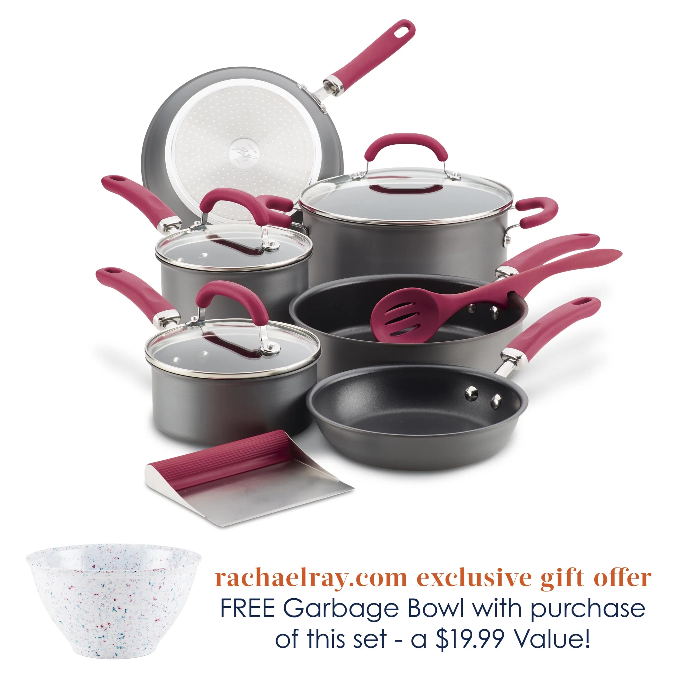 Rachael Ray Create Delicious 11 Piece Nonstick Pots and Pans Set, Burgundy Handles