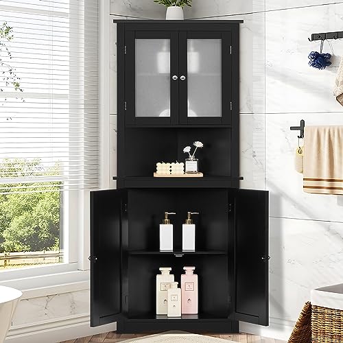 Iwell 67" Tall Bathroom Cabinet, Storage Cabinet with 2 Doors & 1 Drawer, Bathroom Storage Cabinets with Adjustable Shelves, for Living Room