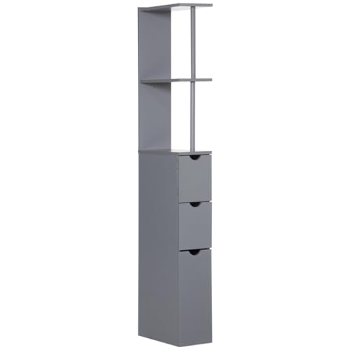 Slim Bathroom Cabinet with 3 Drawers Skinny Tall Room Divider Standing Shelf Freestanding Narrow Slim Gap Floor Organizer Side Unit for Small Spaces