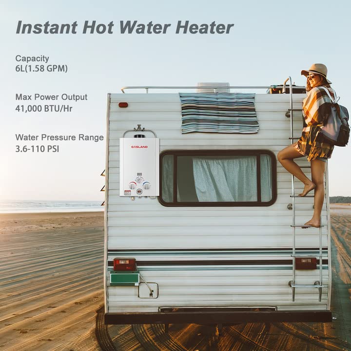 GASLAND BE158 Propane Tankless Water Heater 6L, Outdoor Portable Hot Water Heater, Overheating Protection, Easy to Install