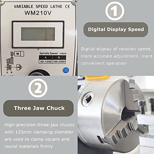 INTBUYING 8"x24" Benchtop Metal Lathe 1100W Brushless Motor 50-2500RPM Precision Mini Lathe Machine for Metal/Woodworking Industrial & Hobby Use with