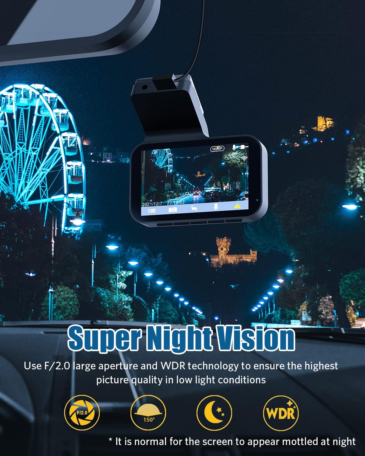 Dash Cam, Dash Camera for Cars Dashcam Car Camera Dashboard, 1080P Full HD, Built-in WiFi, 3 Inch IPS Screen, 150° Wide Angle, Night Vision, WDR
