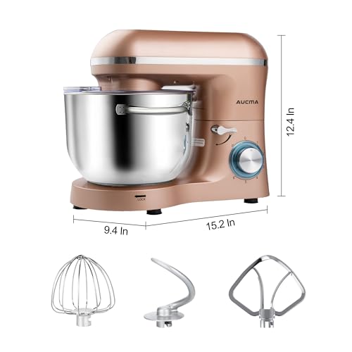 Aucma Stand Mixer,6.5-QT 660W 6-Speed Tilt-Head Food Mixer, Kitchen Electric Mixer with Dough Hook, Wire Whip & Beater (6.5QT, Black)