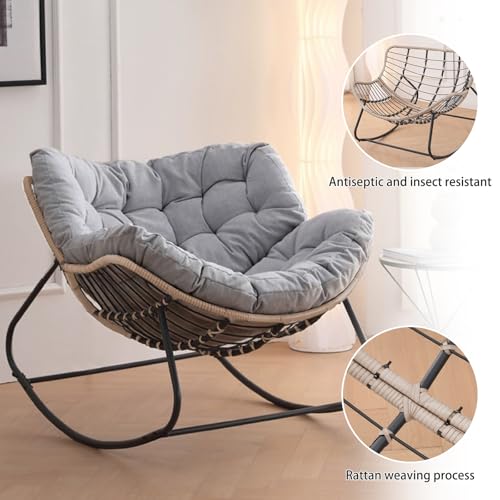 Outdoor/Indoor Rocking Chair,Papasan Chair,Outdoor Patio Porch Furniture,Rattan Wicker Lounge Chair Indoor
