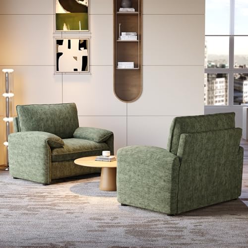 Oversized Accent Chair, 42 Inch Chenille Fabric Armchair, Comfy Single Sofa Chair with Padded Arms, Pocket Spring Cushion