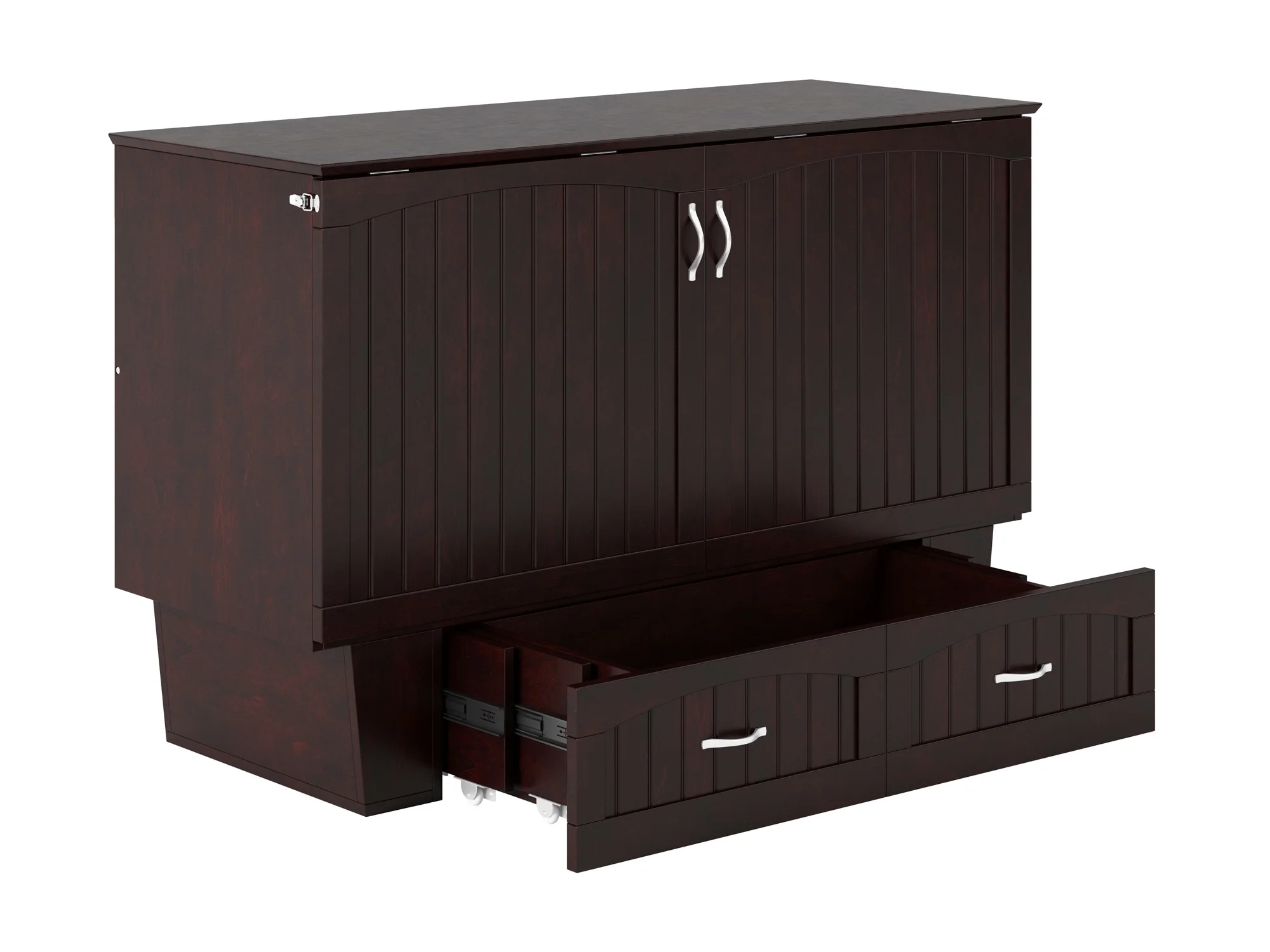 AFI Nantucket Queen Solid Wood Murphy Bed Chest with Mattress, Drawer & Charger in Espresso