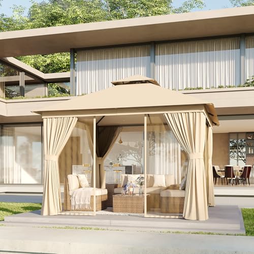 Aoxun 10'x12' Outdoor Patio Gazebo, Heavy Duty Party Tent with Wind-Resistant Ropes