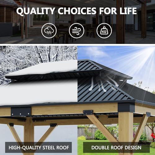 12'x12' Hardtop Gazebo, Outdoor Double Roof Galvanized Steel Gazebos, Aluminum Frame Permanent Pavilion with Curtains & Netting for Backyard, Patio