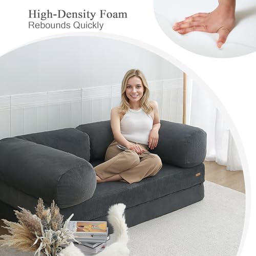 COMAX Folding Sofa Bed, Convertible Chair Bed Corduroy 3-in-1 Foldable Floor Couch with High-Density Foam, Futon Sofa Sleeper Mattress