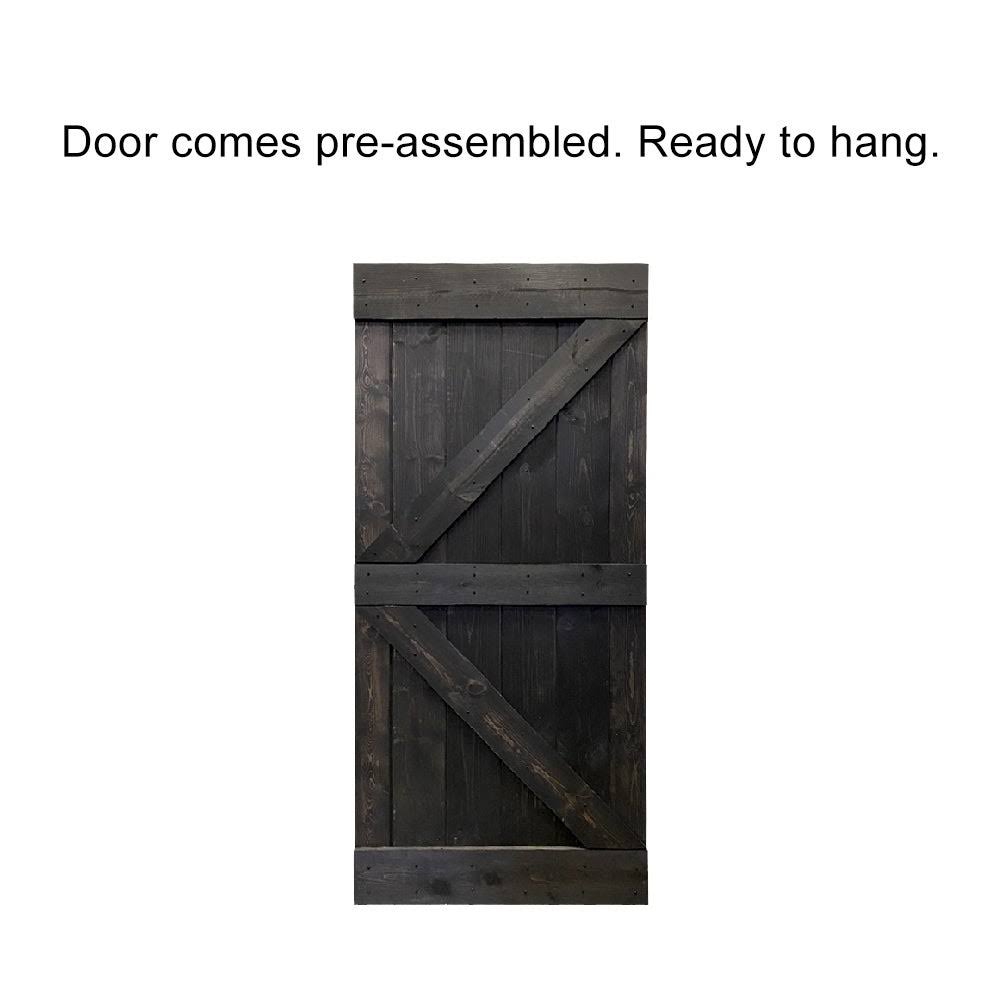 CALHOME K Series 42 in. x 84 in. Pre-Assembled Jungle Green Stained Wood Interior Sliding Barn Door with Hardware Kit