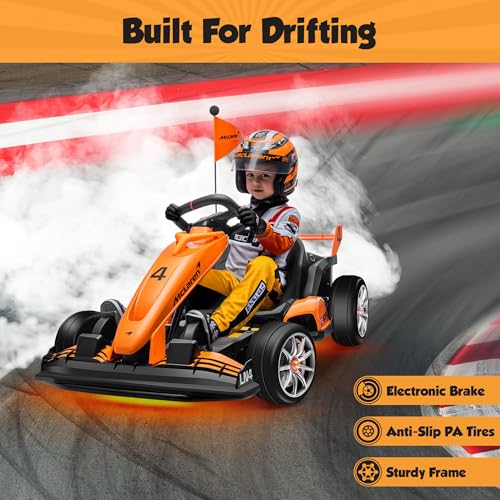 ENYOPRO 24V 7Ah Electric Go Kart for Kids, Licensed McLaren Go Cart w/3-Section Adjustable Seat, Soft Start & Brake Pedal