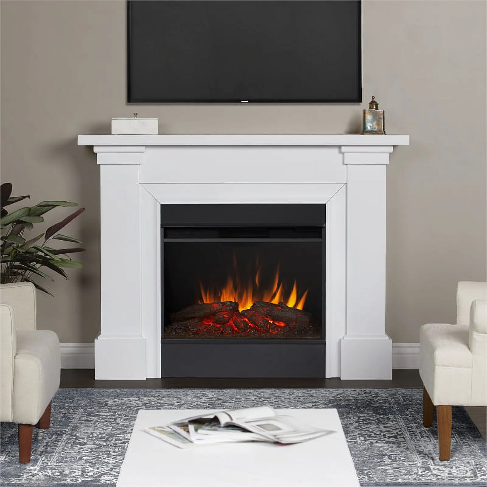 Real Flame Manus 64" Modern Wood Grand Electric Fireplace in White