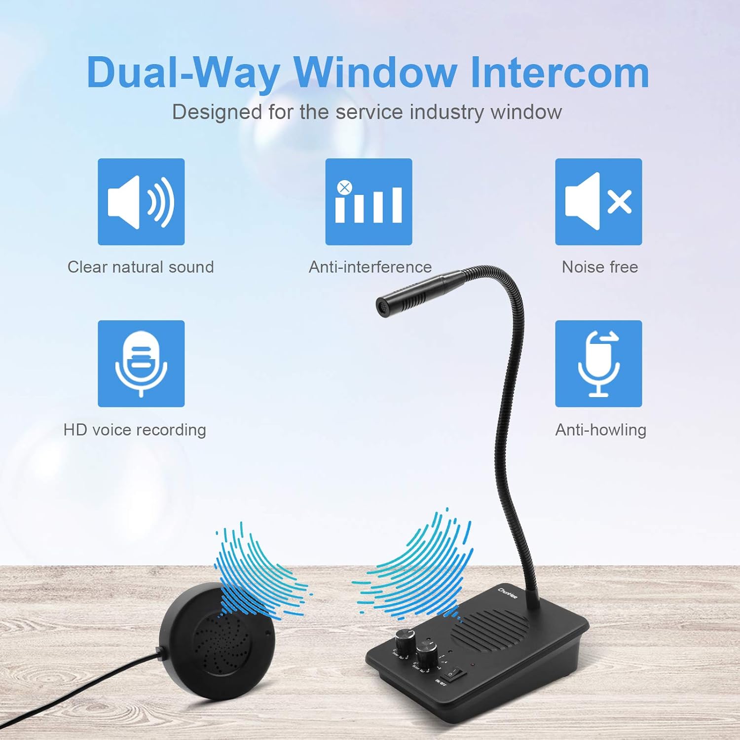 Window Speaker Intercom System Dual Way Anti-Interference Intercommunication Microphone Talk Through Glass,Voice Intercom System for Bunsiness