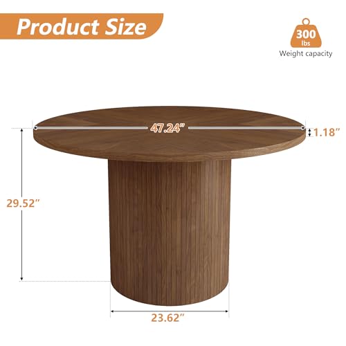 47 inch Round Dining Table for 4, Kitchen Table Dinner Table with 2-Layer Storage Shelf and Wood Slide Door for Home Dining Room Living Room (Walnut)