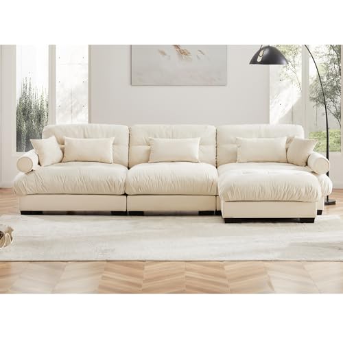 130" Modular Sectional Sofa,Velvet Upholstered Couches for Living Room,3 Seater Green Sofa Couch with Movable Ottoman