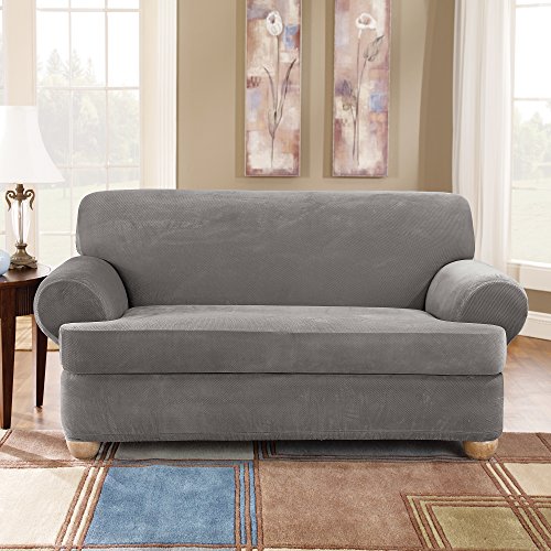 SureFit Stretch Pique Separate Seat Loveseat Slipcover - Flannel Gray (SF43755)