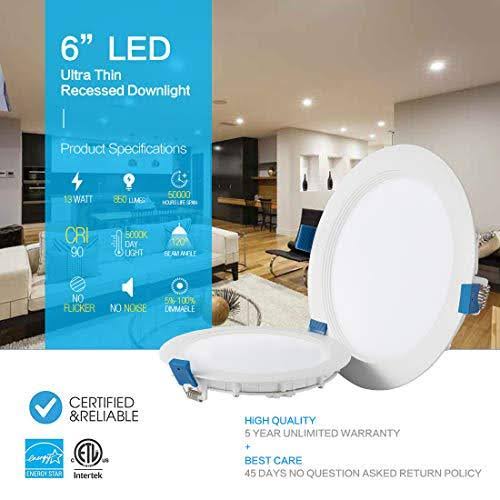 SAATLY 13W 6 inch LED Recessed Lighting, Ultra Thin Ceiling Downlight with JUNCT
