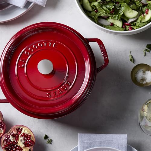 STAUB Cast Iron Dutch Oven 5.5-qt Round Cocotte, Made in France, Serves 5-6, Black Matte