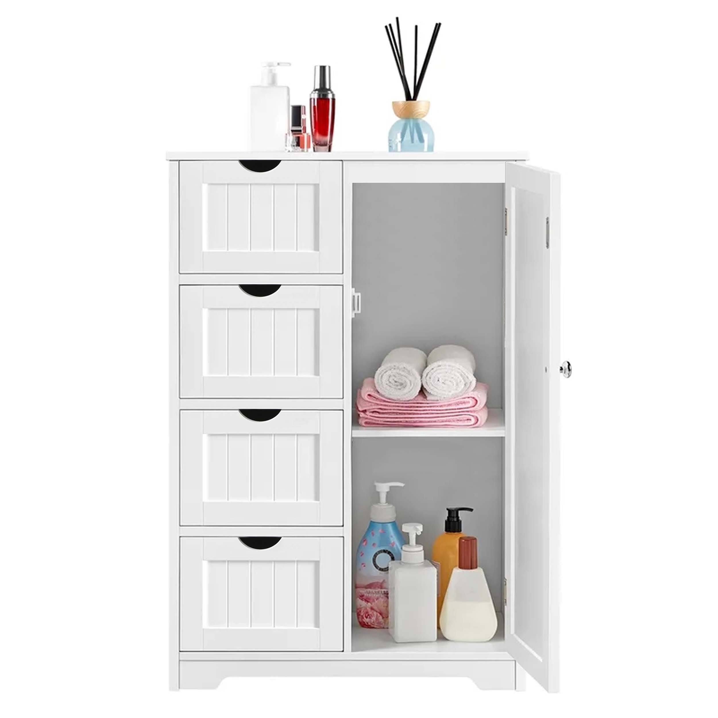 Veikous 4 Drawers Bathroom Storage Cabinet and Cupboard 2 Shelves - White