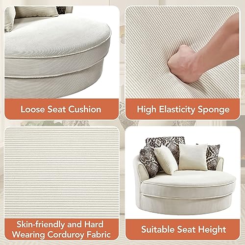 51.5-Inch Oversized Swivel Accent Barrel Chair with Storage Ottoman ,Button Decor and 4 Pillows