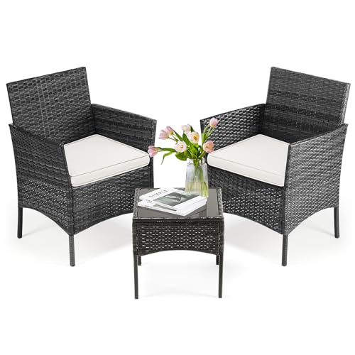DUMOS Patio Furniture Set 4 Pieces, Outdoor Wicker Furniture with Coffee Table, Modern Rattan Patio Chairs Conversation Sets with Sofa for Garden