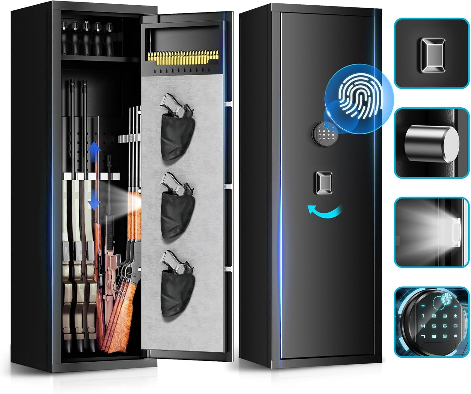 10-15 large Unassembled Gun Safe,Fingerprint Quick Access Gun Safes for Home Rifle and Pistols,Gun Safe&Cabinet with Removable Shelf and Pistol Bag