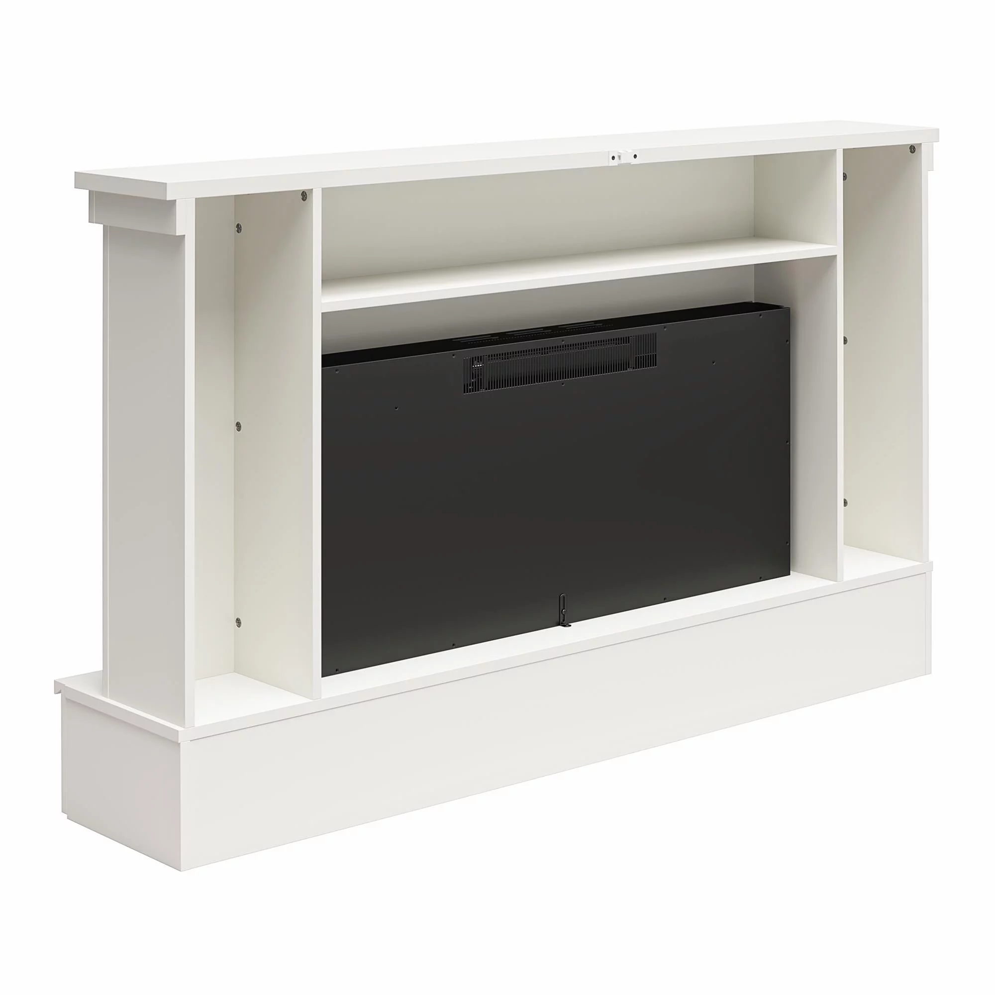 Ameriwood Home Heritage Place Wide Shiplap Mantel with Linear Electric Fireplace and Storage Drawers, White