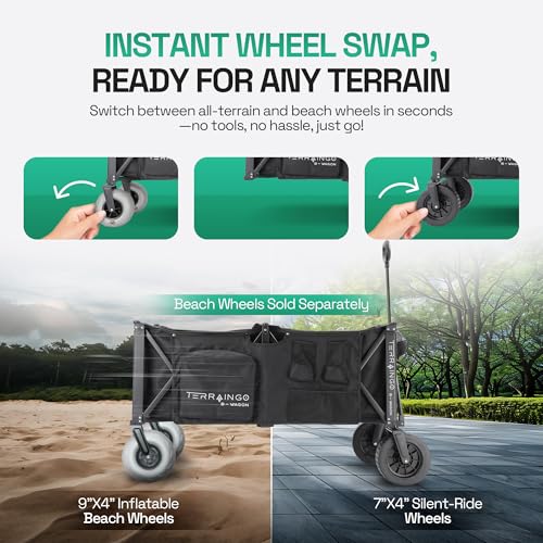 TerrainGO Beach Wagon Wheels for Sand | Quick-Change Interchangeable | Air-Filled Beach Cart Tires (for Extra Large Wagon Only. Will Not Work W/Large