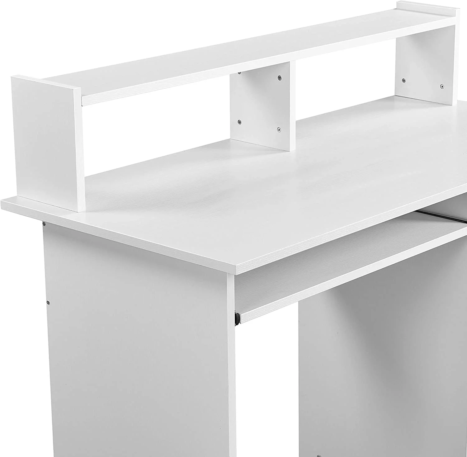 Home Office Wood Computer Desk with Keyboard Tray and Drawers, Students Writing Table with Storage Drawers & Hutch, Modern PC Laptop Desk