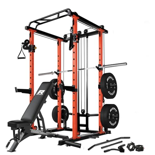RitFit Multi-Function Squat Rack Power Cage PPC03 with Cable Crossover System, 1000LBS Capacity Power Rack and Packages with Optional Weight Bench