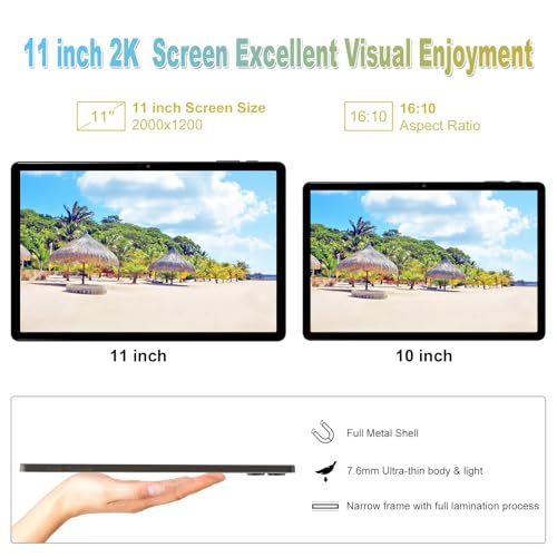 2025 Latest 11 inch Tablet Android 14 2000 * 1200 2K Display 2 in 1 Tablets, T616, 18GB RAM+128GB ROM+1TB Expand, 5+5+13MP Camera, 9000mAh
