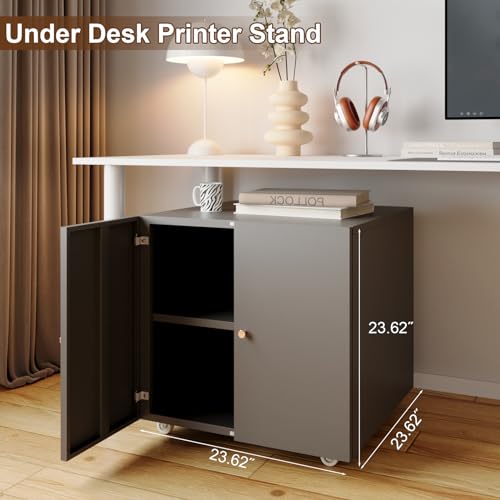 Mobile Mobile Printer Stand with Storage, Lateral Filing Cabinet with Adjustable Shelf