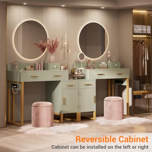 Vanity Desk with 4 Storage Drawers - Modern Makeup Vanity Table with Charging Station