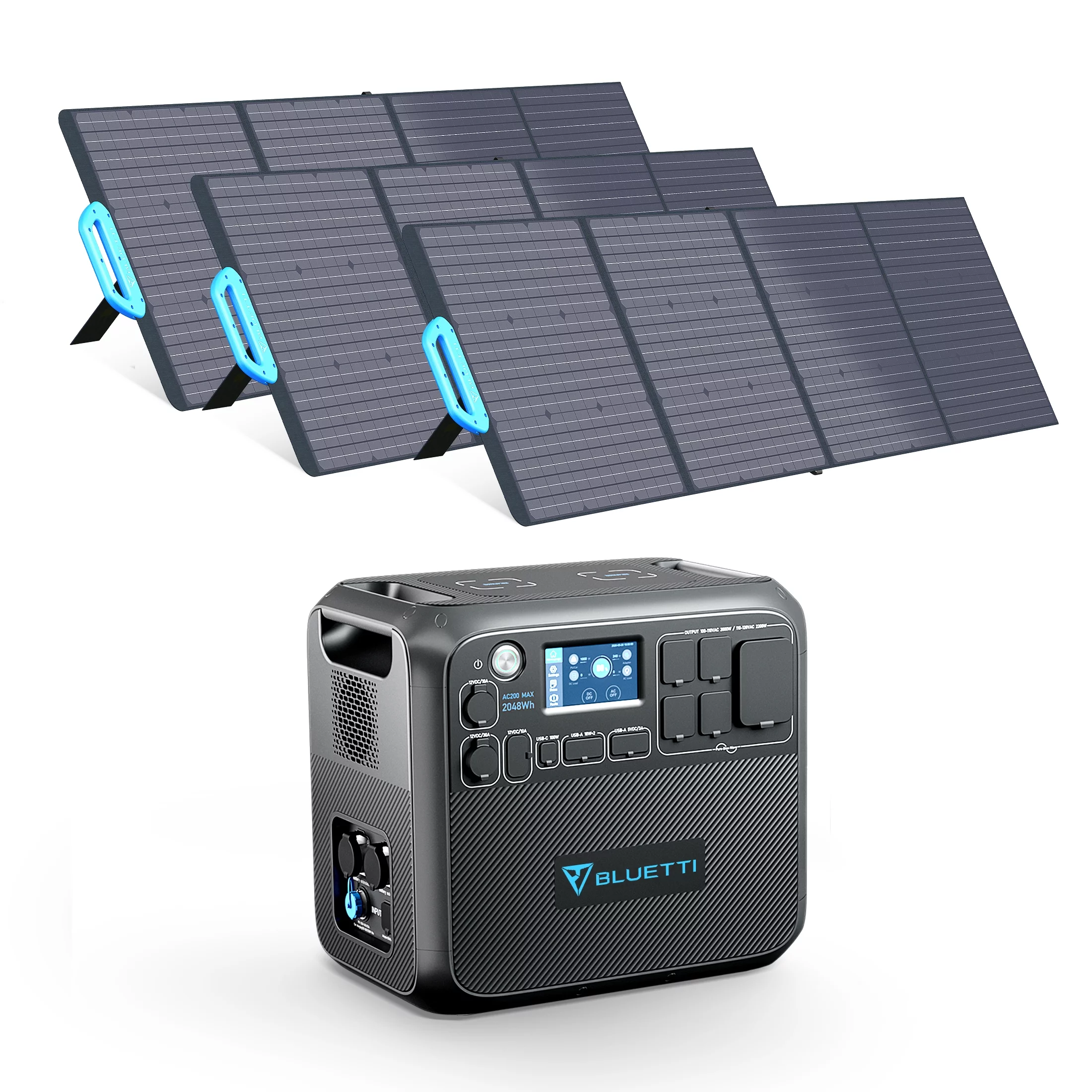 Bluetti Portable Solar Generator With 3 PV200 200W Solar Panels Included, AC200MAX 2048Wh Power Station