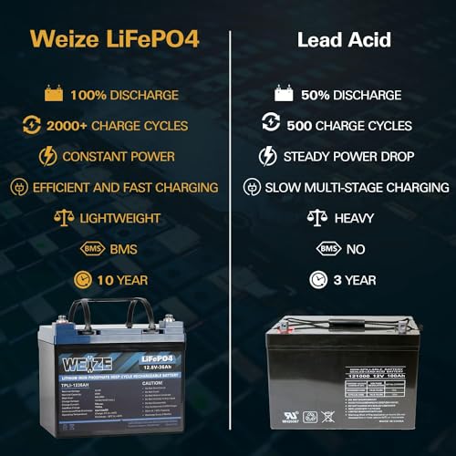 Weize 12V 100Ah TM Bluetooth LiFePO4 Lithium Battery, Built-in 120A BMS