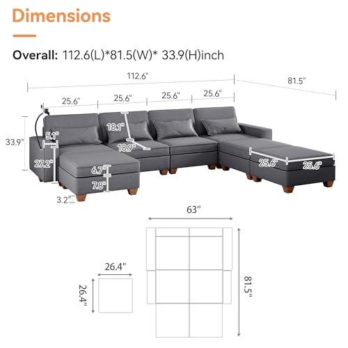 Modular Sectional Sofa, Convertible U Shaped Sofa Couch with Central Console & USB Ports