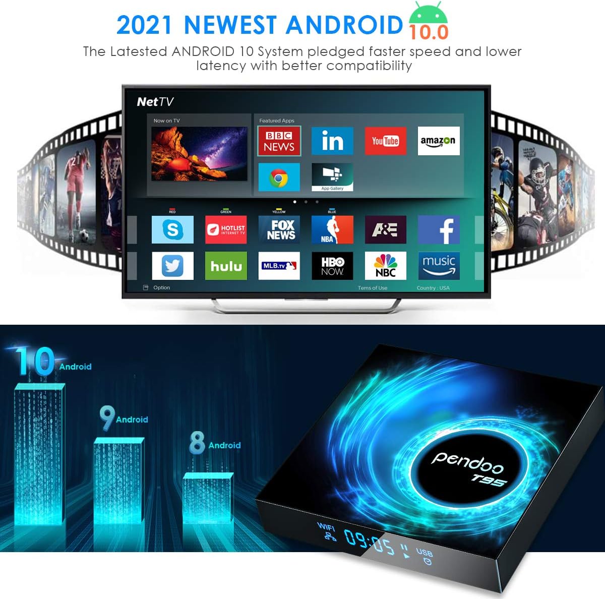 Android TV Box 10.0, 2021 Newest Android TV Box 4GB 32GB with Mini Wireless Keyboard